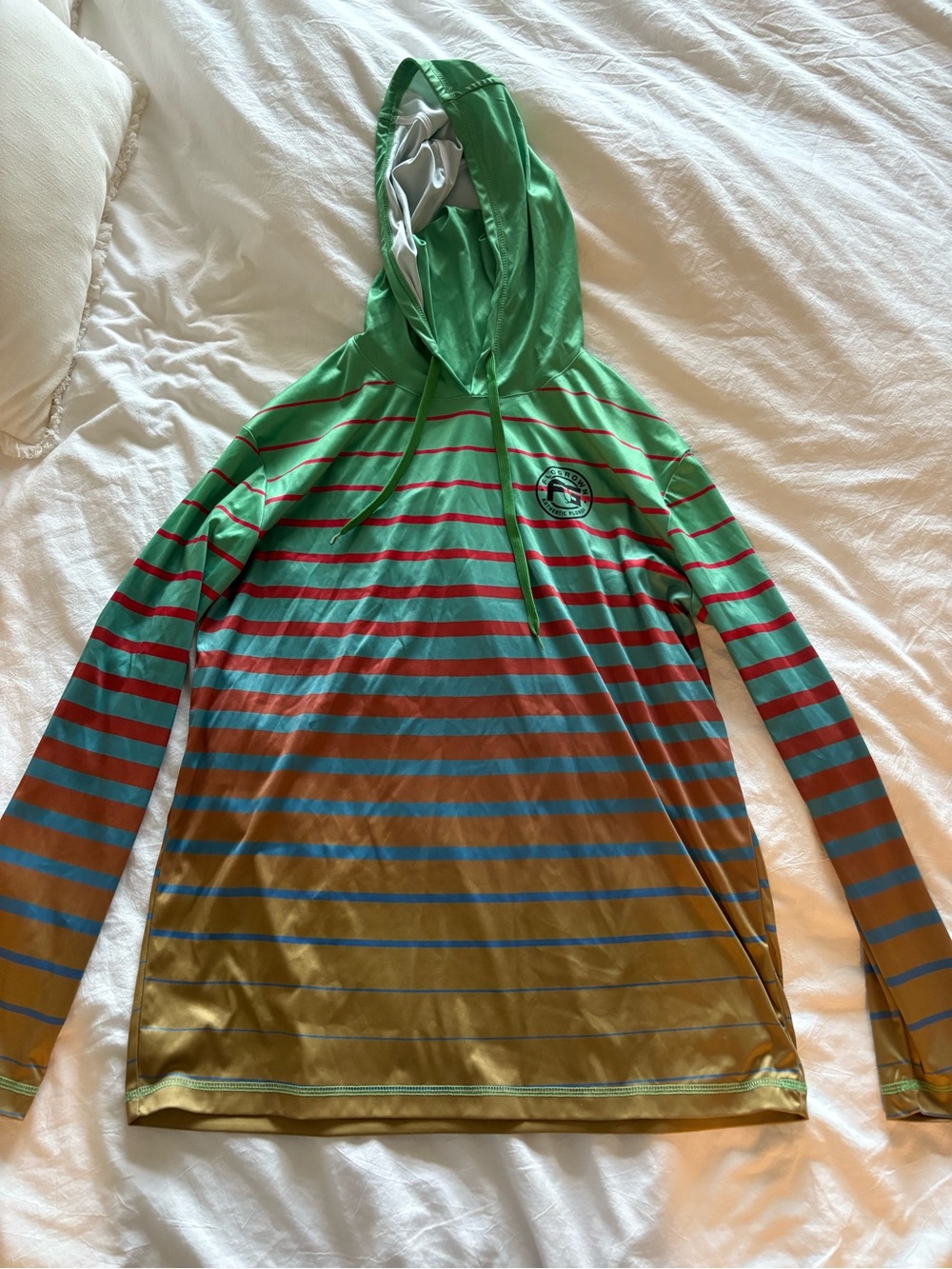 FloGrown Striped Hooded Fishing Sun Shirt in Green, Red, Blue, Brown